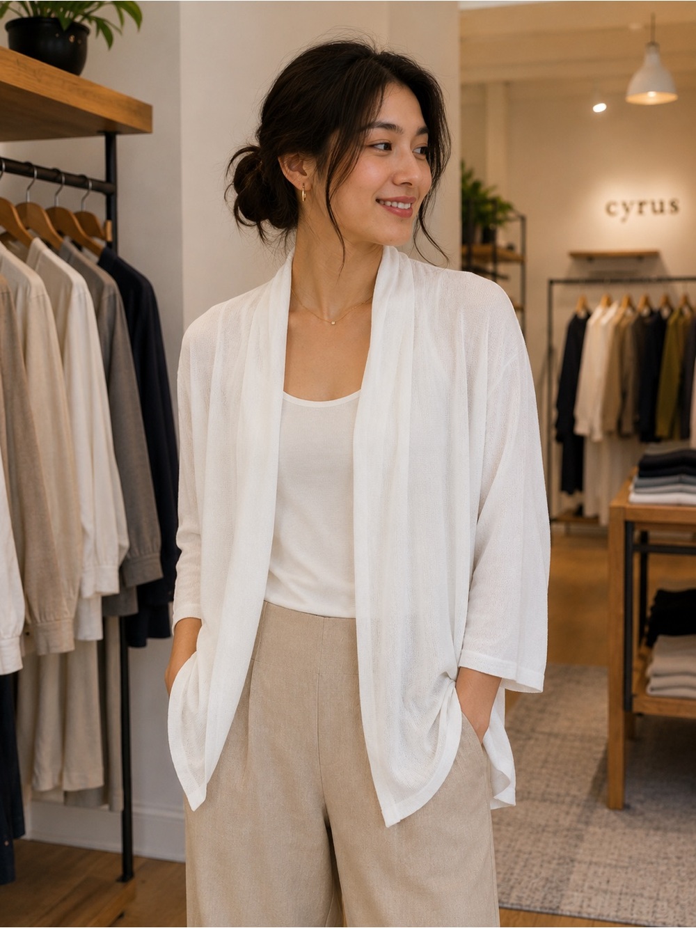 NWT Cyrus White Open-Front Lightweight Cardigan